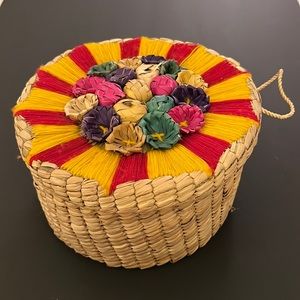 Mexican Vintage Hand Woven Palm Leaf Tortilla Basket